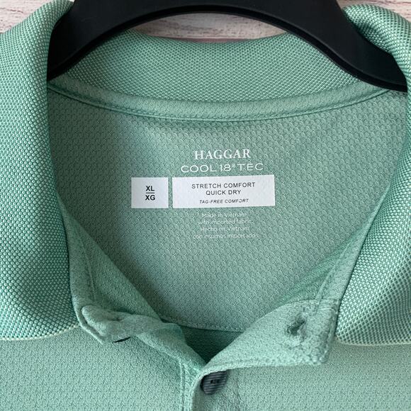 Haggar Cool 18 Tec Green Polo Shirt Stretch Comfort Quick Dry Size XL - Picture 8 of 14